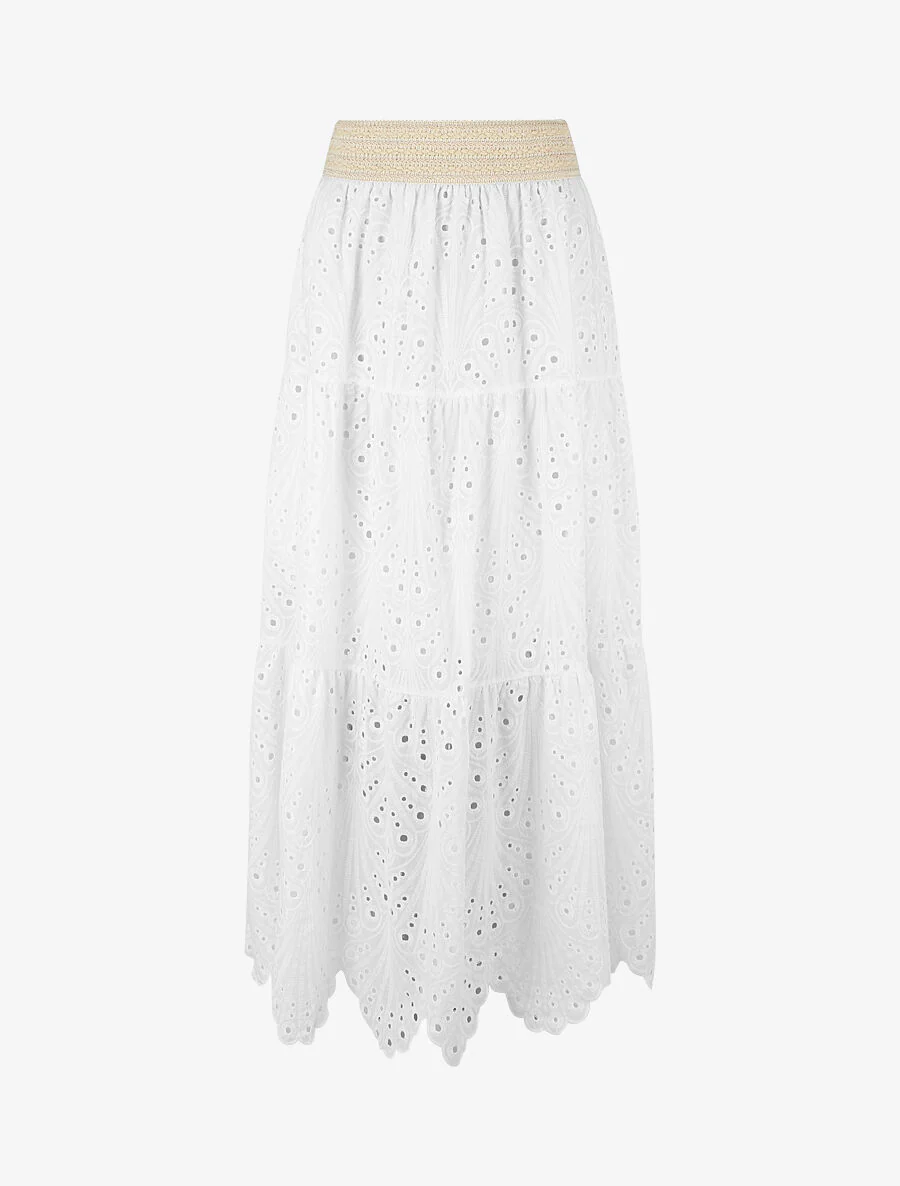 Jupe taille haute ajourée - Blanc