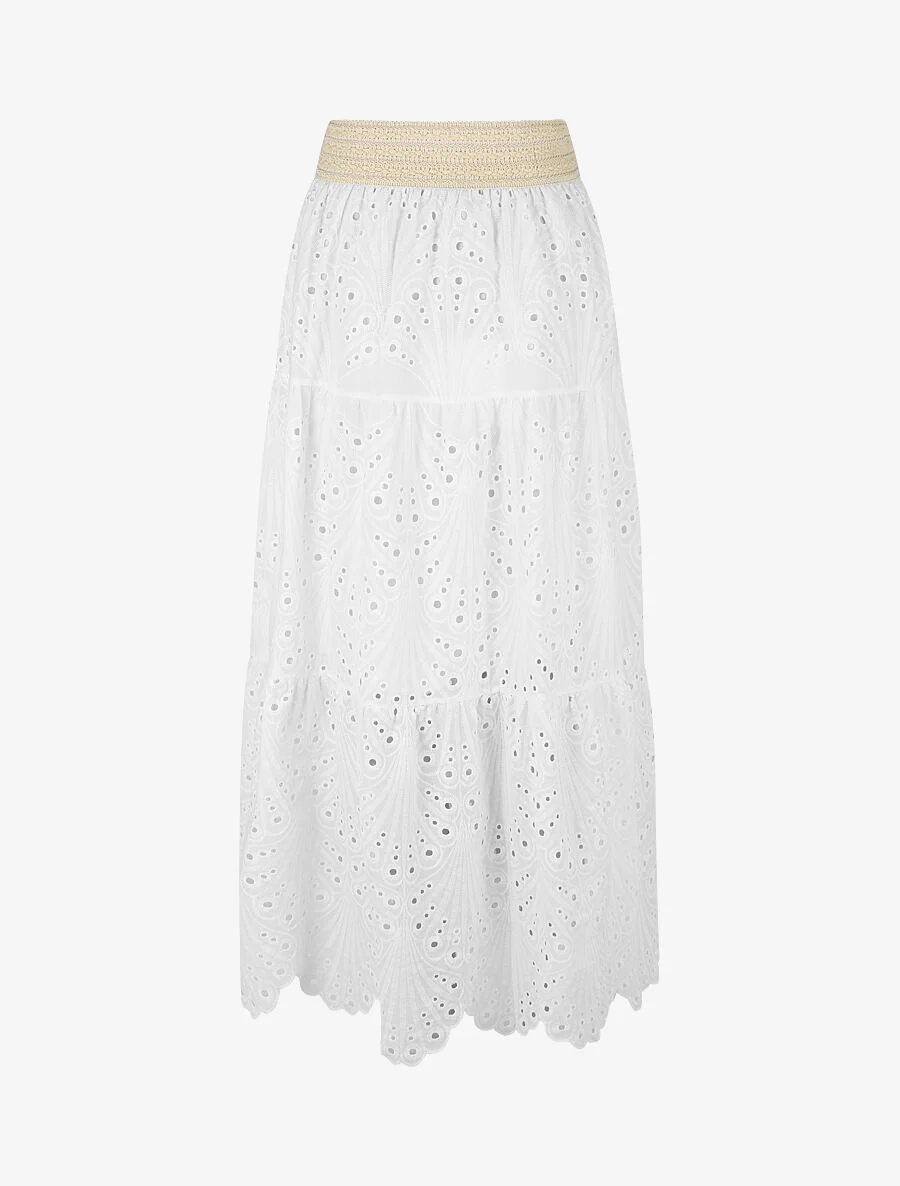 Jupe taille haute ajourée - Blanc - Image 2