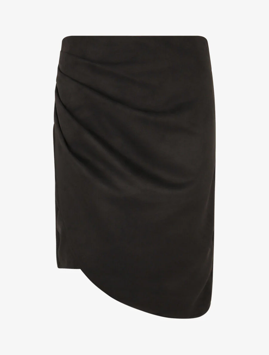 Jupe taille haute en suédine style portefeuille - Noir