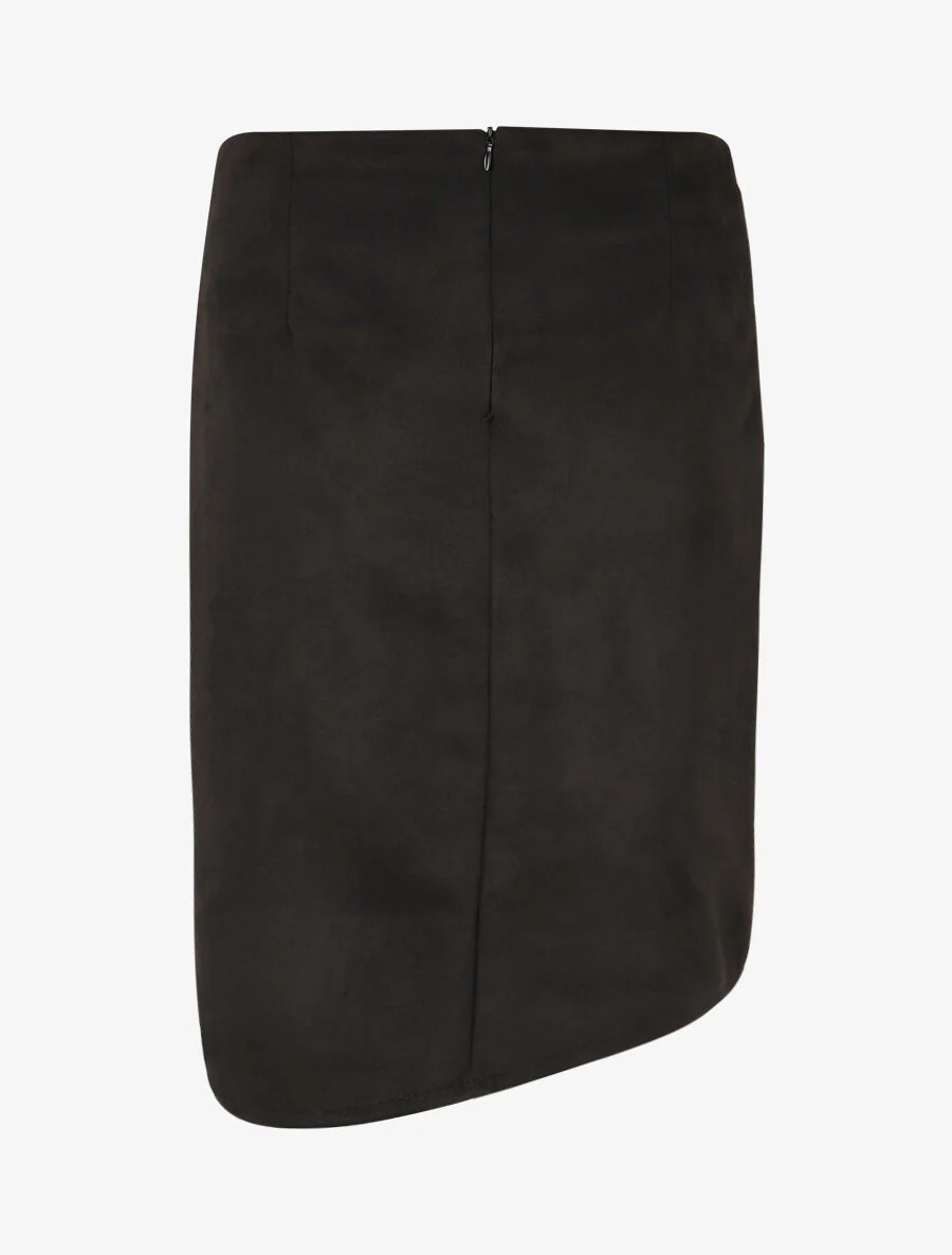 Jupe taille haute en suédine style portefeuille - Noir - Image 2