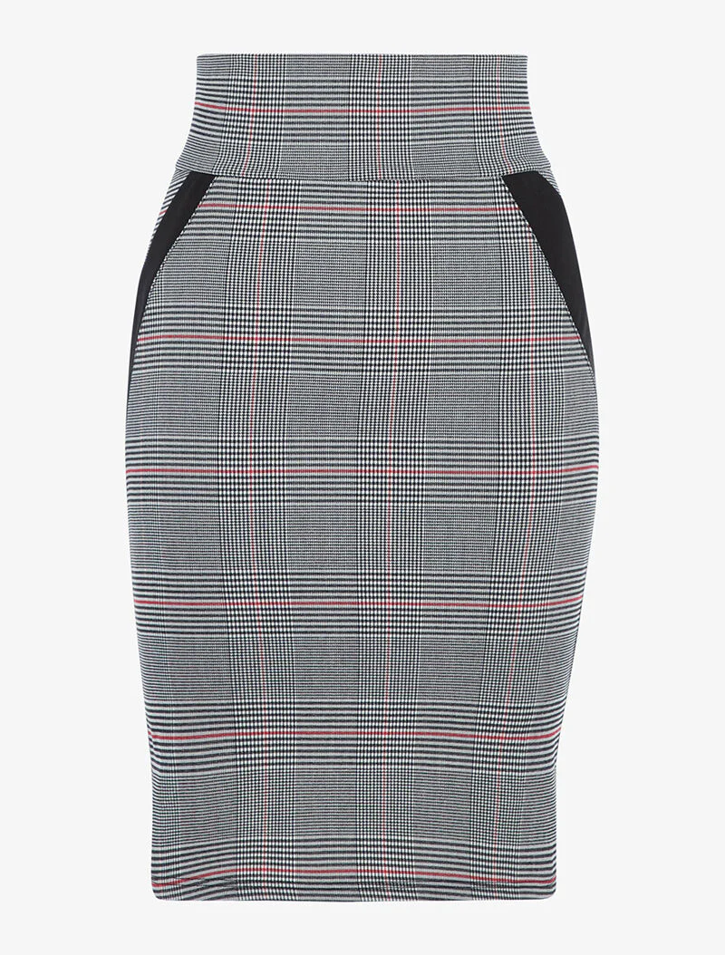 Jupe taille haute imprimé Prince de Galles - noir/rouge