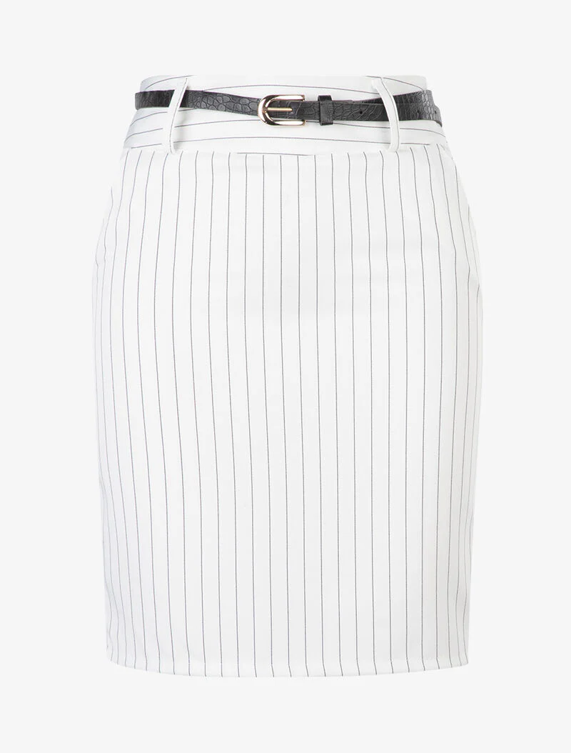 Jupe tailleur à fine rayures - blanc