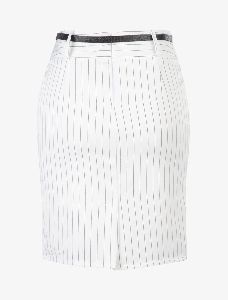 Jupe tailleur à fine rayures - blanc - Image 2