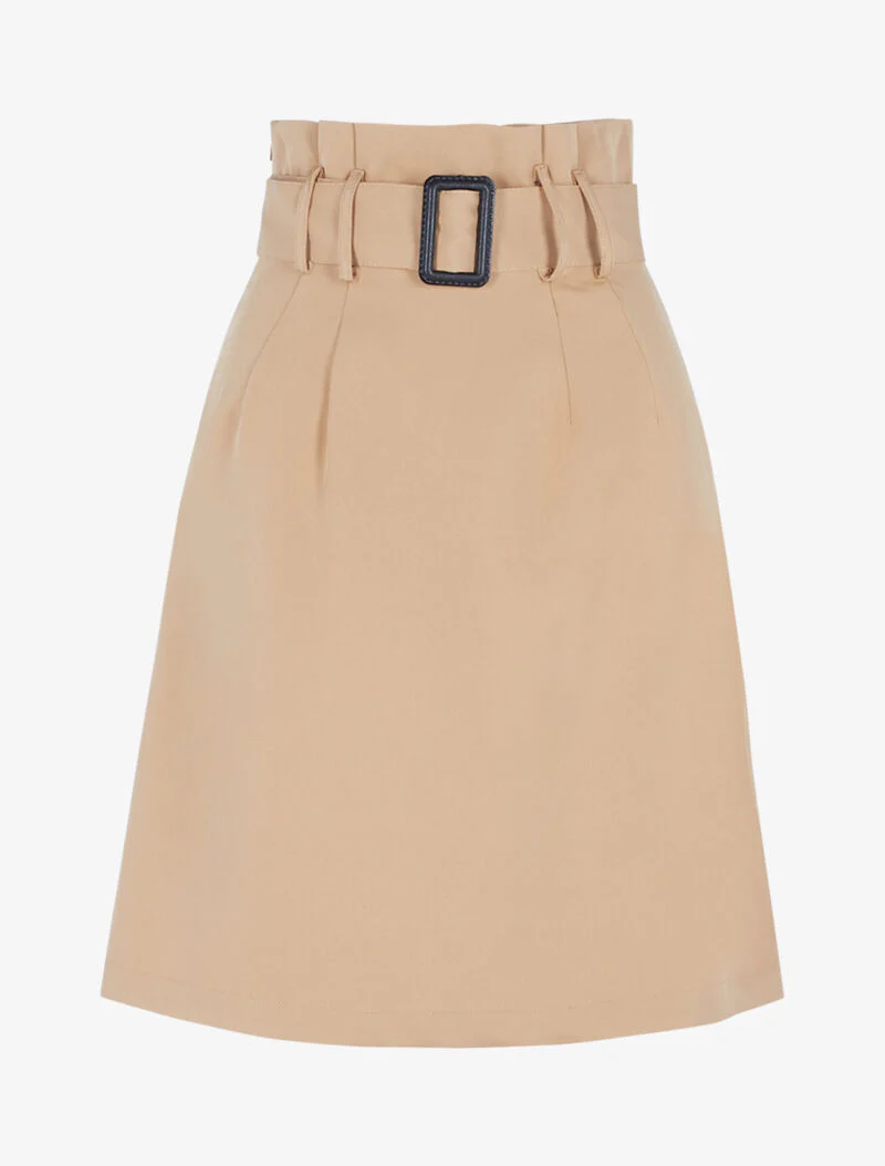 Jupe unie coupe trapèze taille haute - beige foncé