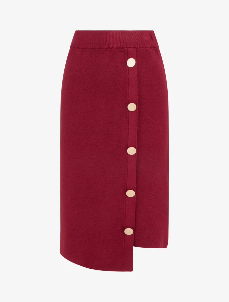 Jupe unie en maille asymétrique - Bordeaux