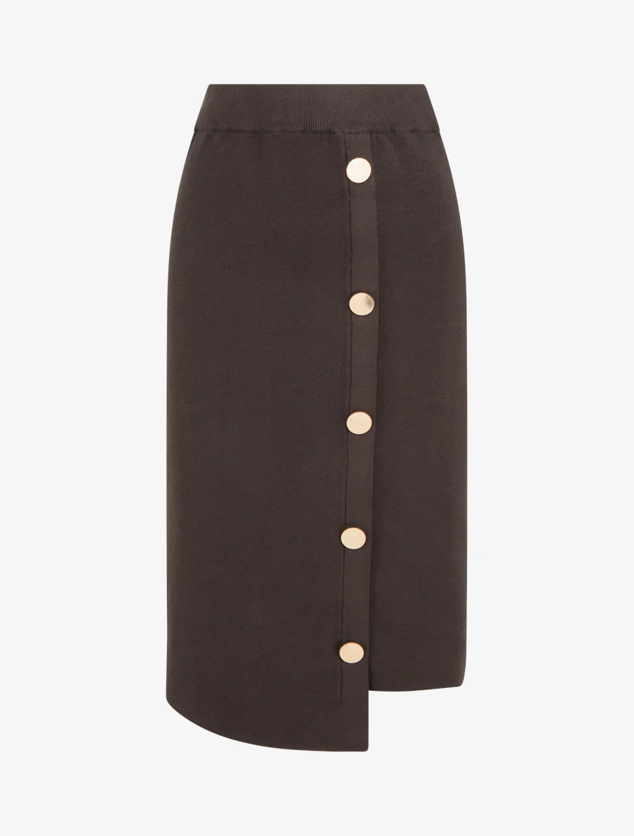 Jupe unie en maille asymétrique - Marron foncé
