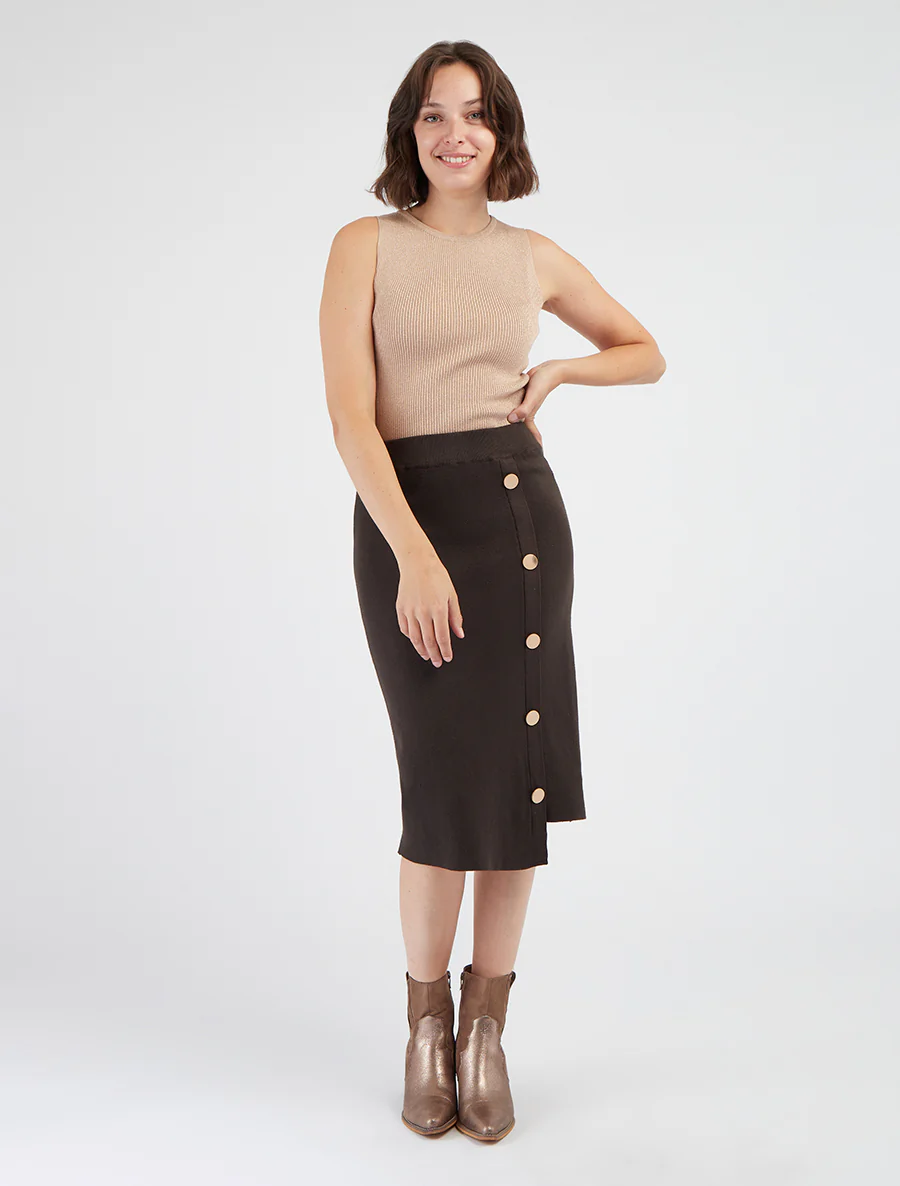 Jupe unie en maille asymétrique - Marron foncé - Image 4