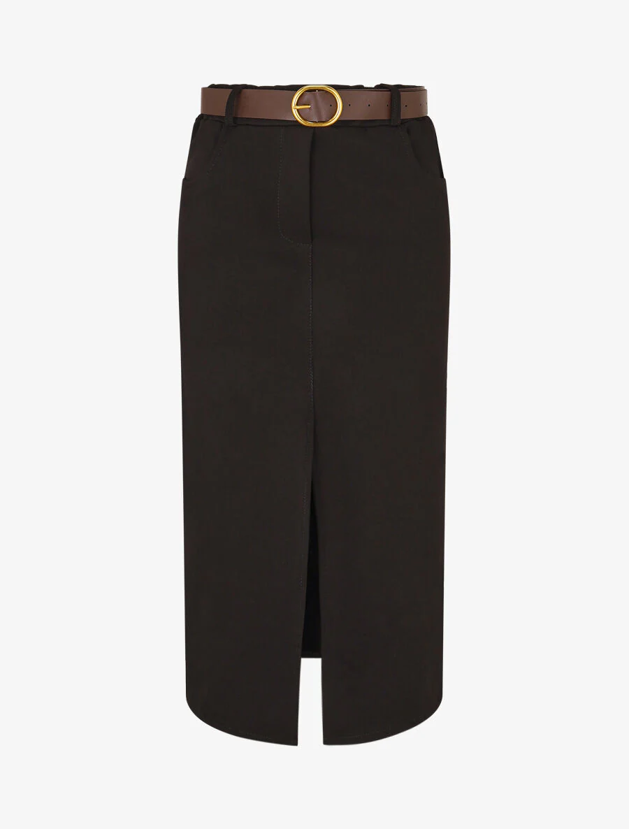 Jupe unie fendue à taille élastiquée - Noir
