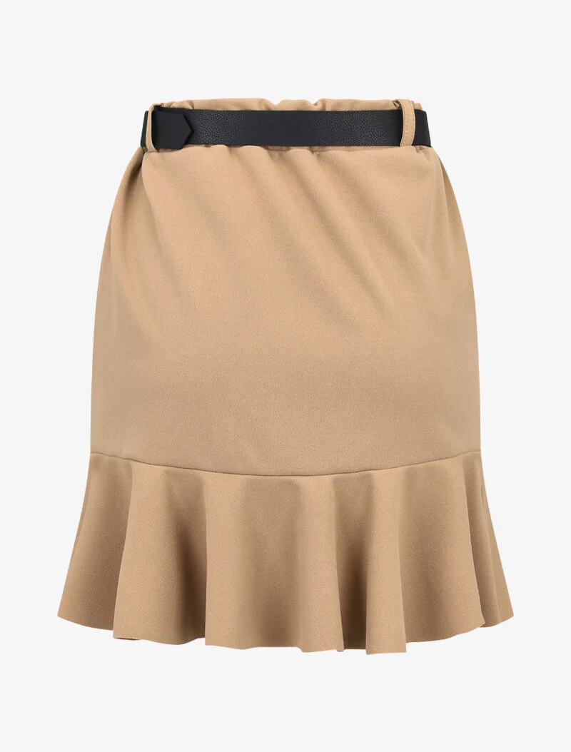 Jupe volantée avec ceinture simili - camel - Image 2