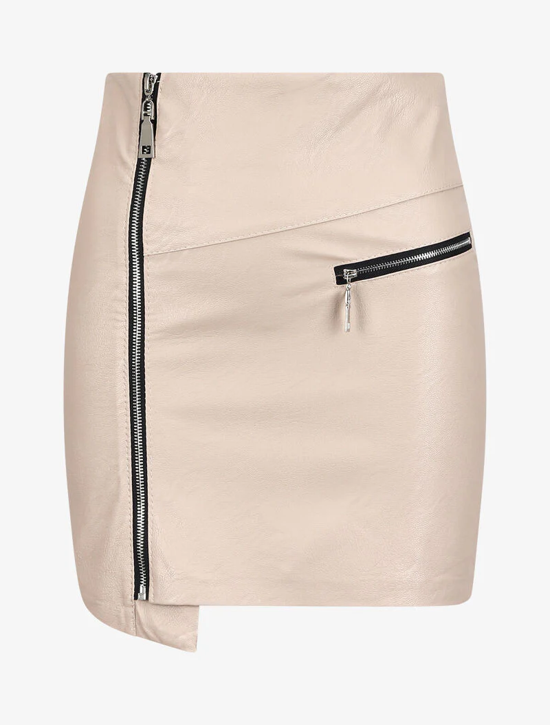 Jupe zippée en simili à bords asymétriques - Beige
