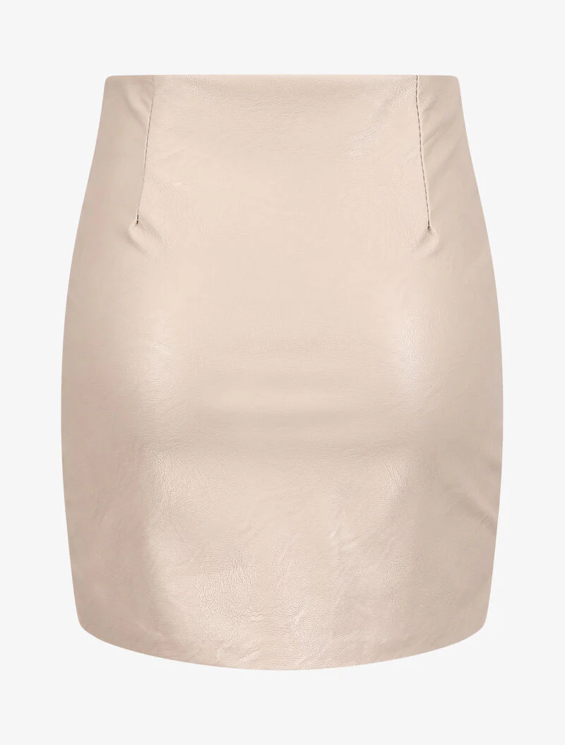 Jupe zippée en simili à bords asymétriques - Beige - Image 2