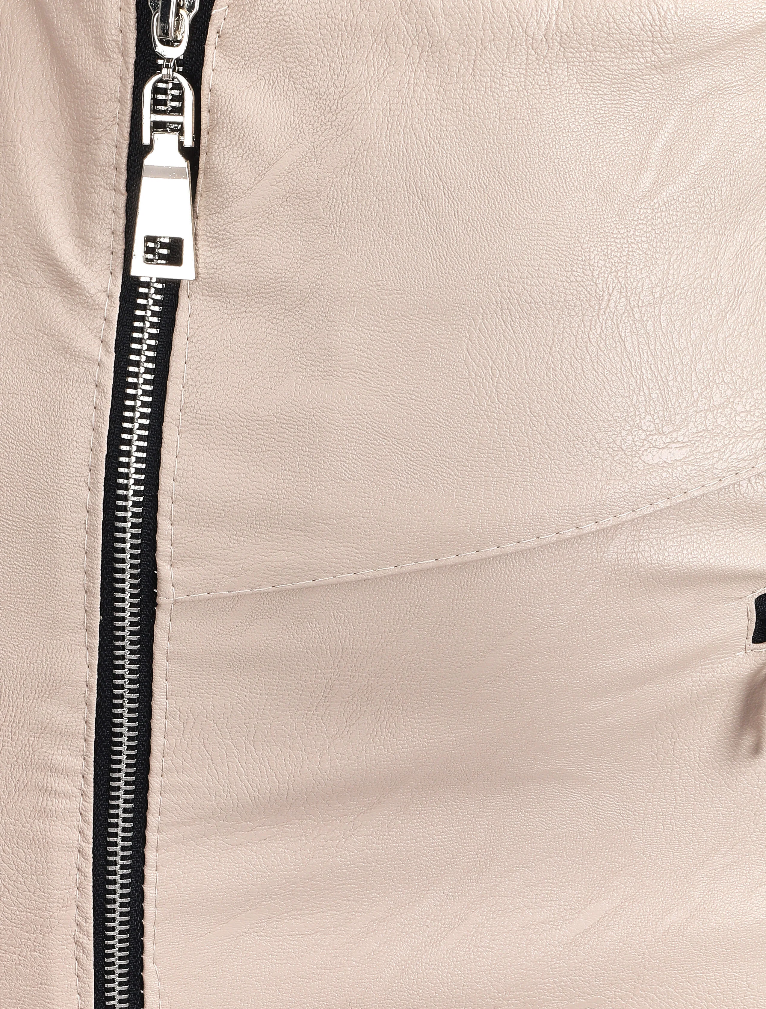 Jupe zippée en simili à bords asymétriques - Beige - Image 3