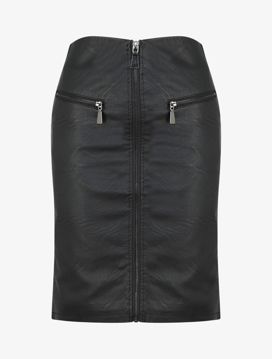 Jupe zippée en simili - Noir