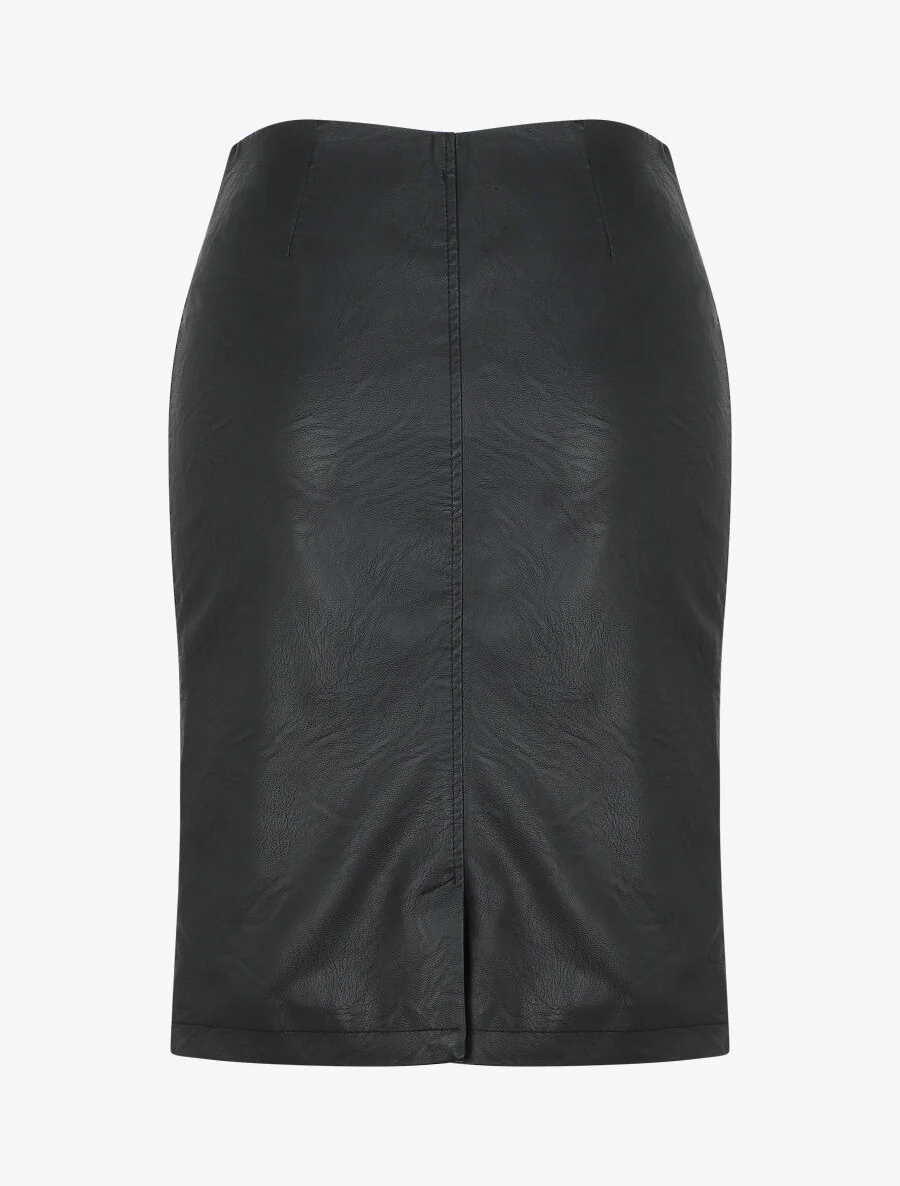 Jupe zippée en simili - Noir - Image 2