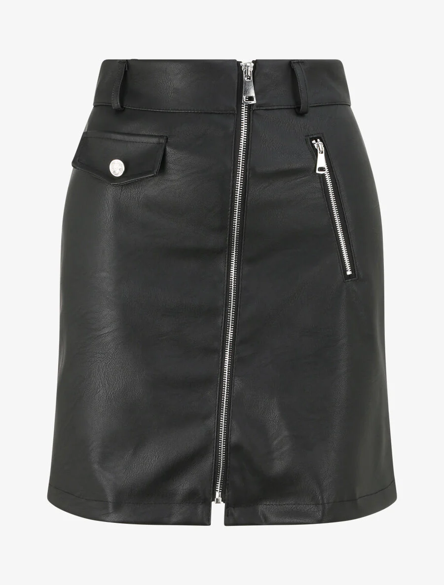 Jupe zippée en simili - Noir