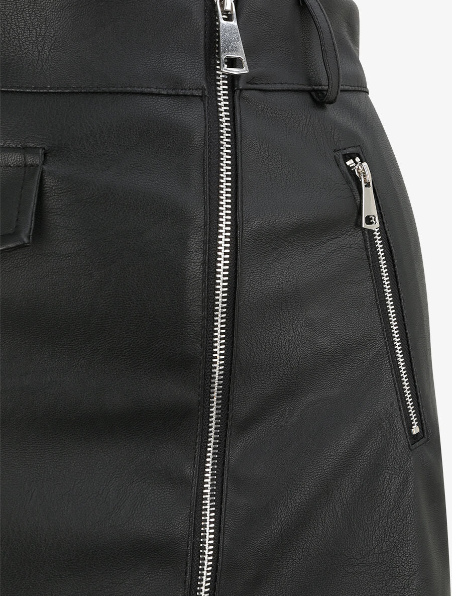 Jupe zippée en simili - Noir - Image 3