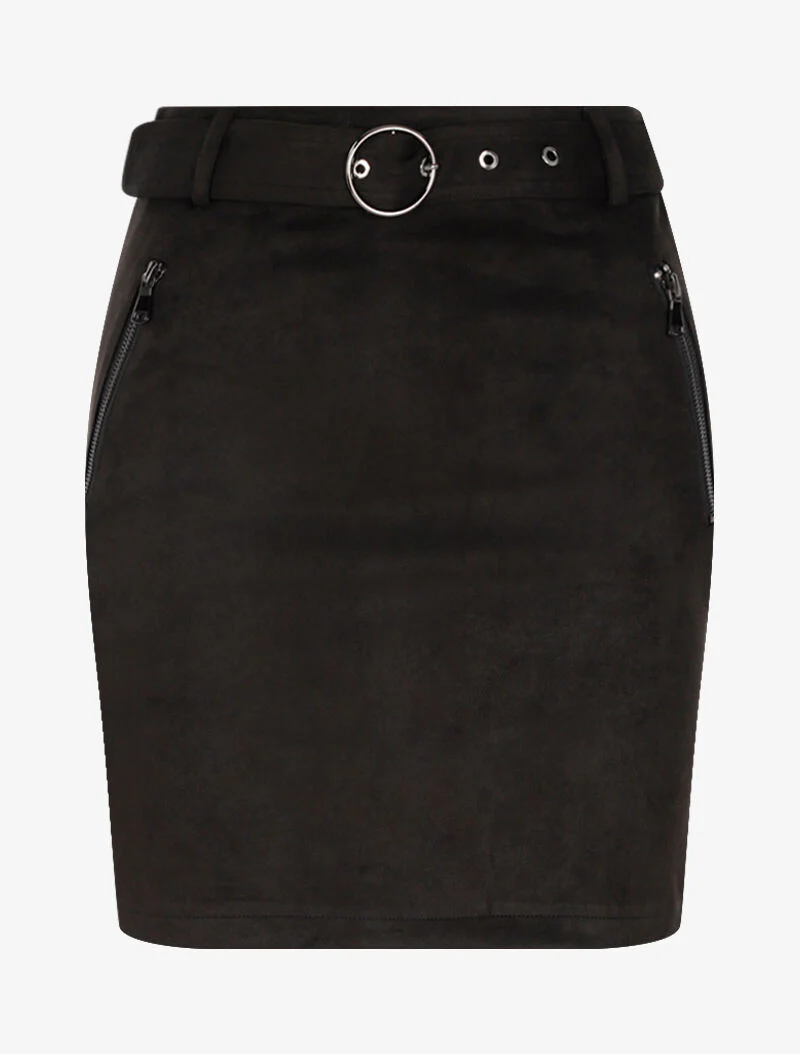 Jupe zippée en suédine - noir