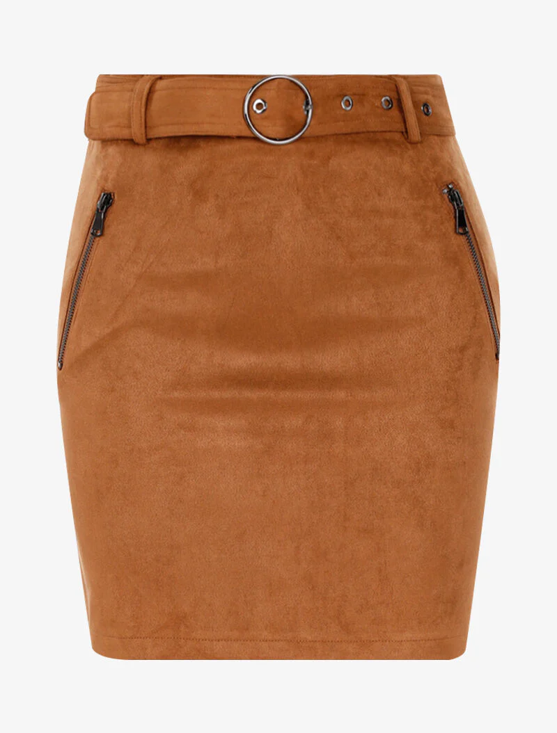 Jupe zippée en suédine - camel
