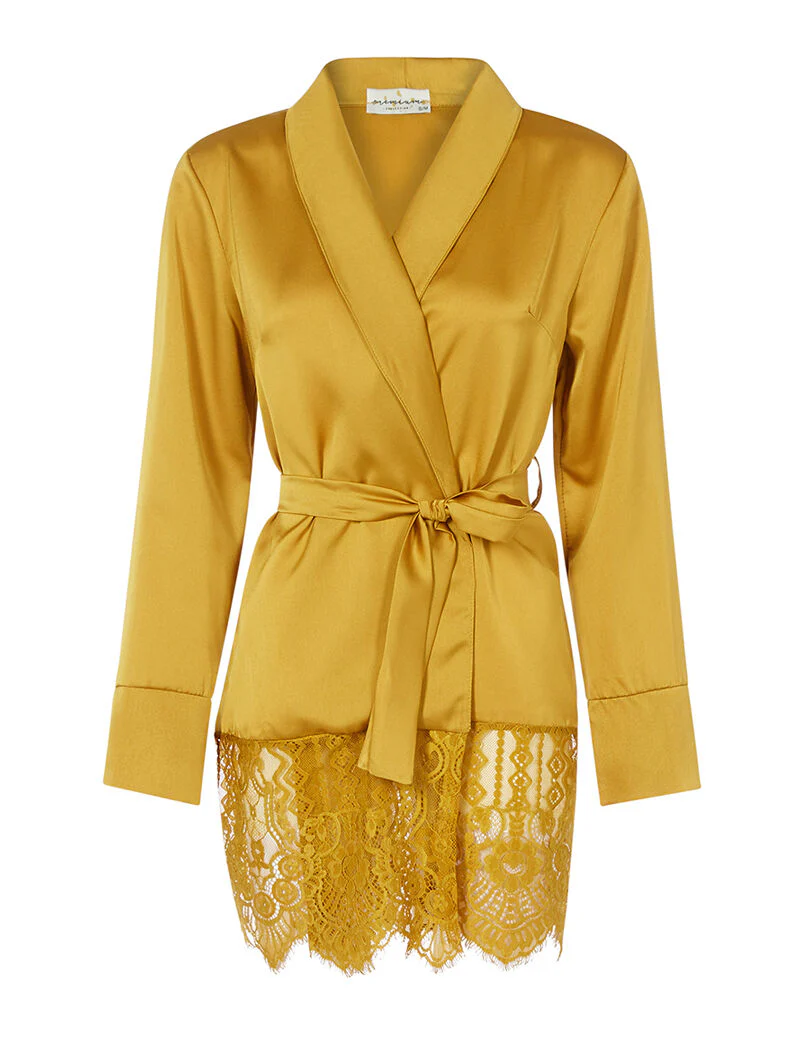 Kimono satiné style lingerie - moutarde