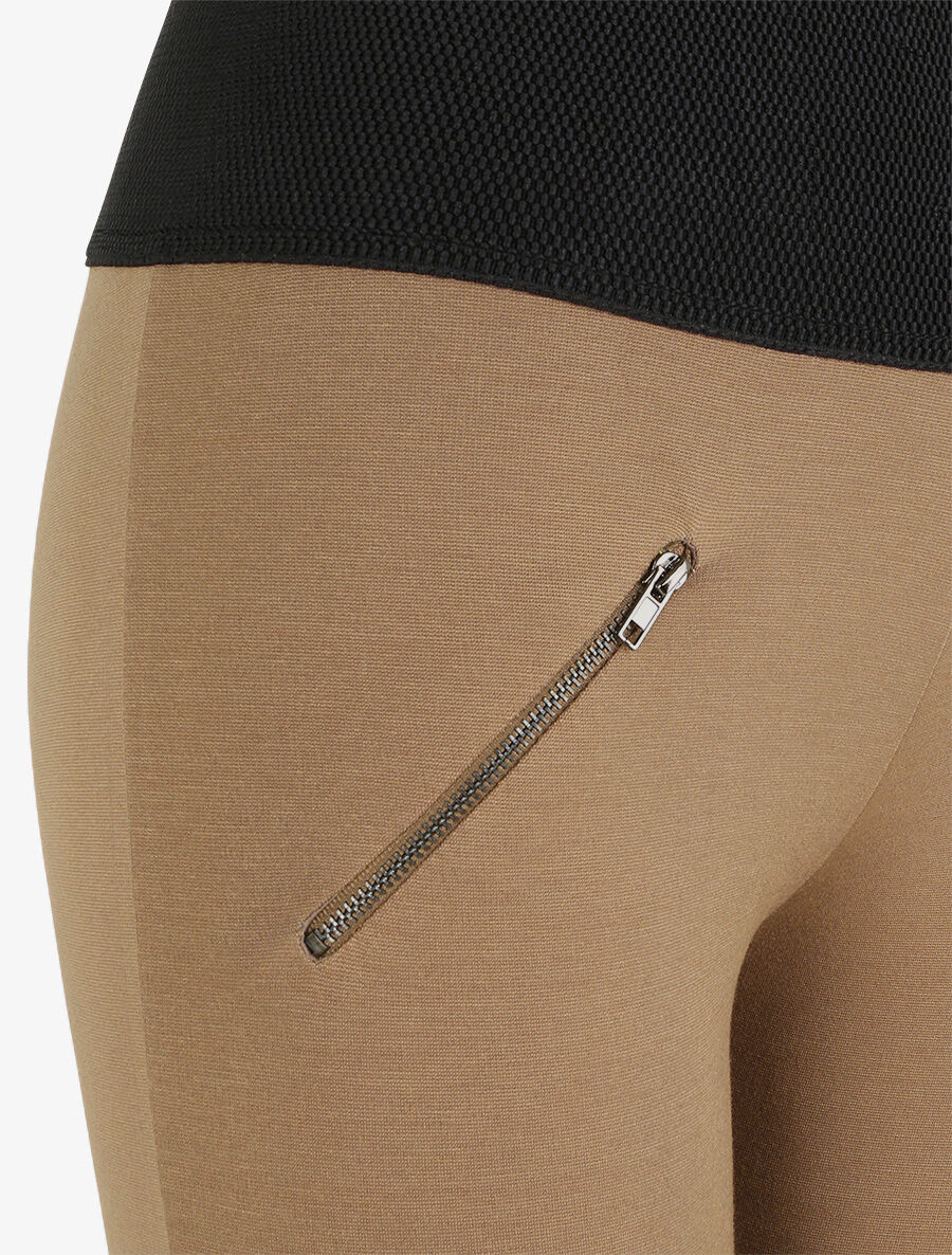Legging à taille texturée et à petits zips - Taupe - Image 3
