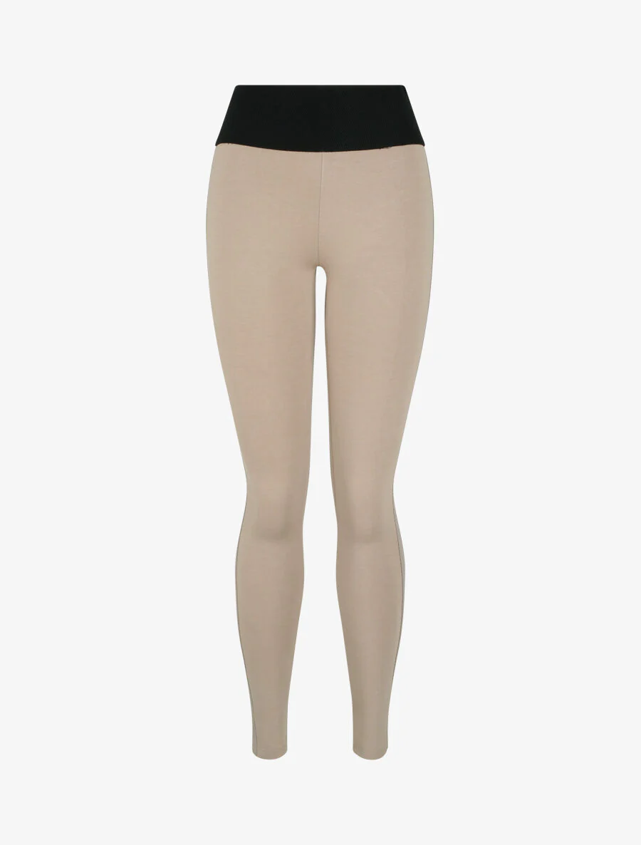 Legging à taille texturée et liserés en simili - Taupe