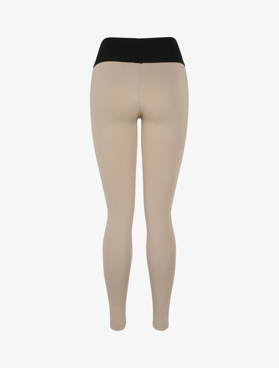 Legging à taille texturée et liserés en simili - Taupe - Image 2
