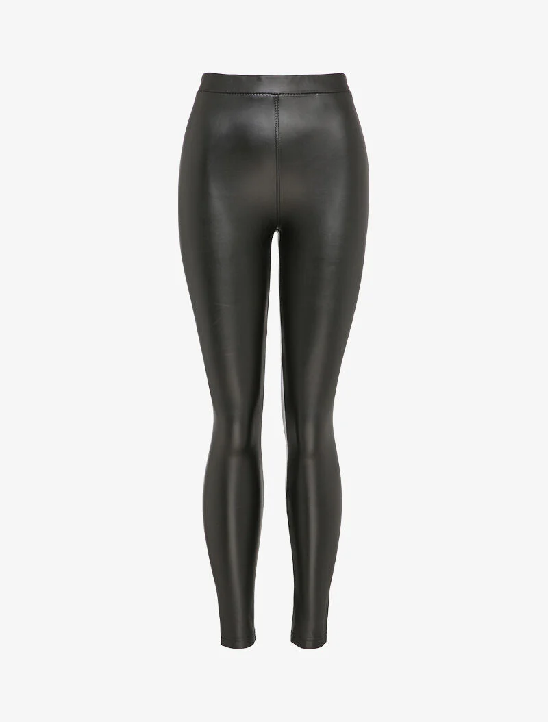 Legging en simili à taille haute élastiquée - Noir