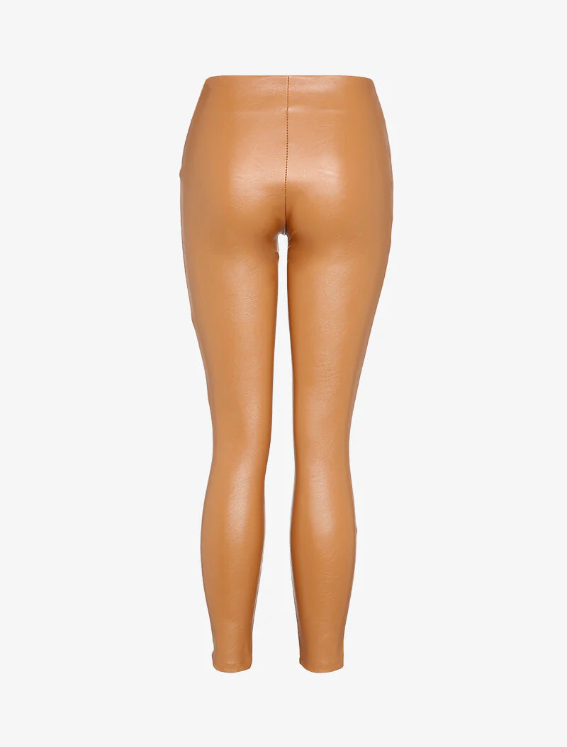 Legging en simili taille haute zippé - Camel - Image 2