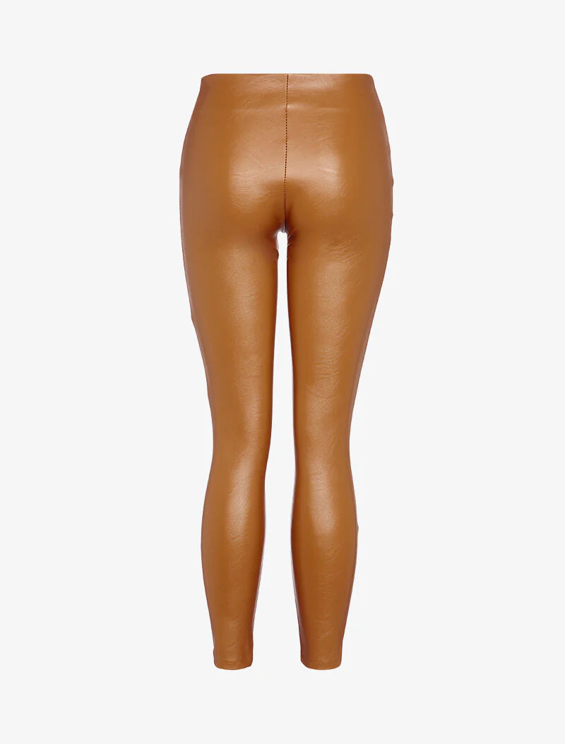 Legging en simili taille haute zippé - Marron - Image 2