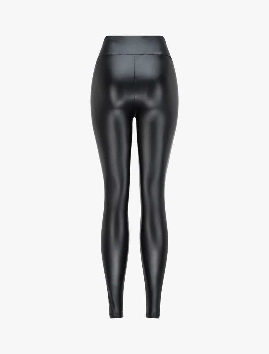 Legging taille haute en simili - Noir - Image 3