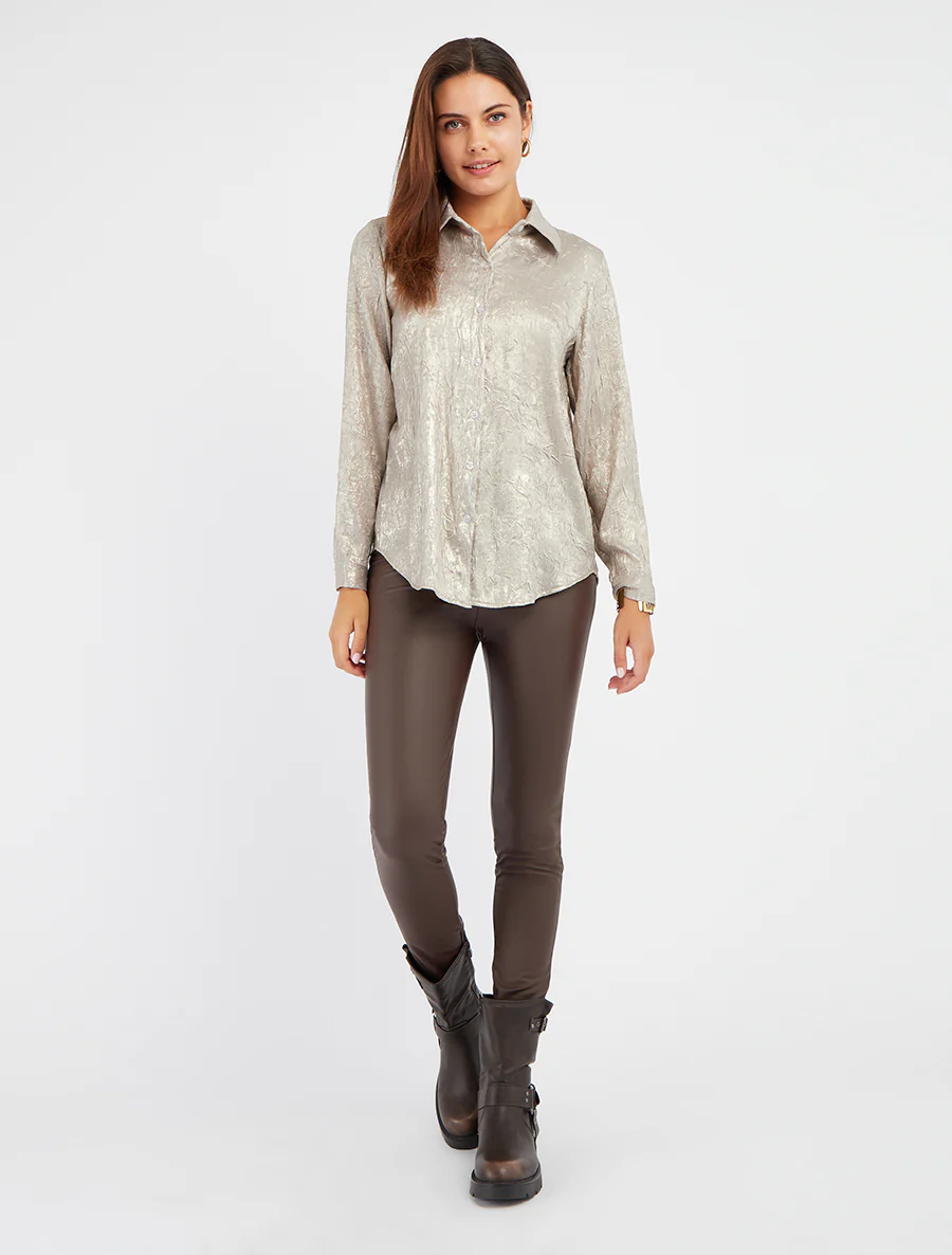 Legging uni en simili - Marron - Image 4