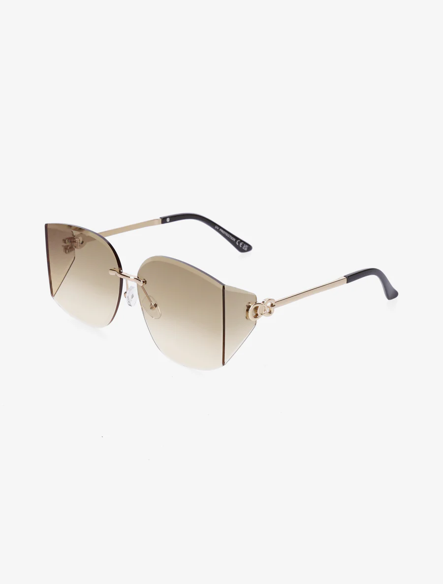 Lunettes de soleil à branches métalliques et verres dégradés - Marron clair