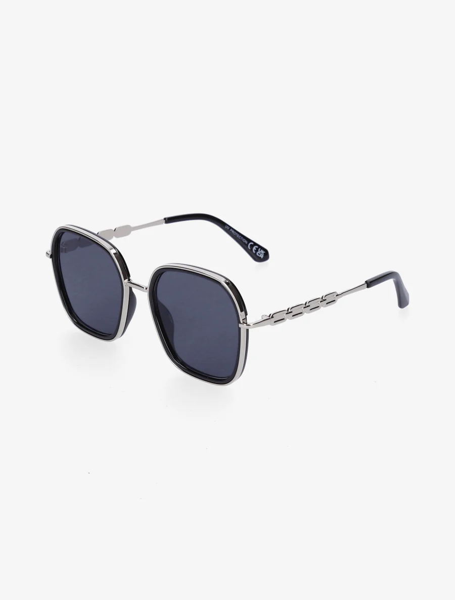 Lunettes de soleil carrées stylisées - Noir/argent