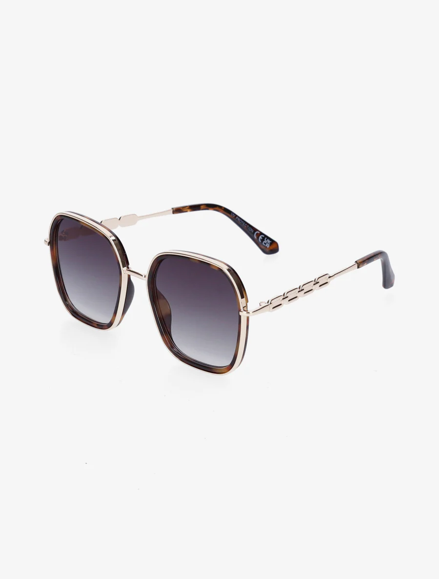 Lunettes de soleil carrées stylisées - Noir/léopard