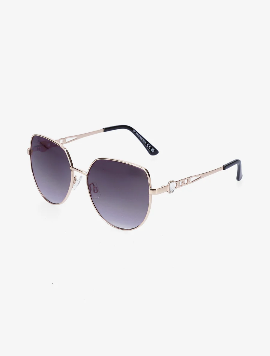 Lunettes de soleil rondes oversize - Noir/or