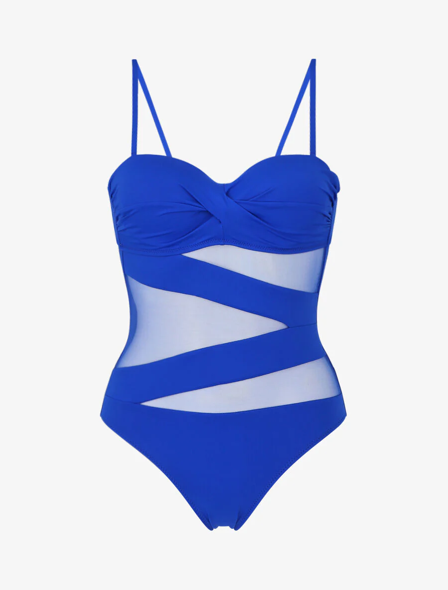 Maillot de bain à empiècements en tulle - Bleu électrique