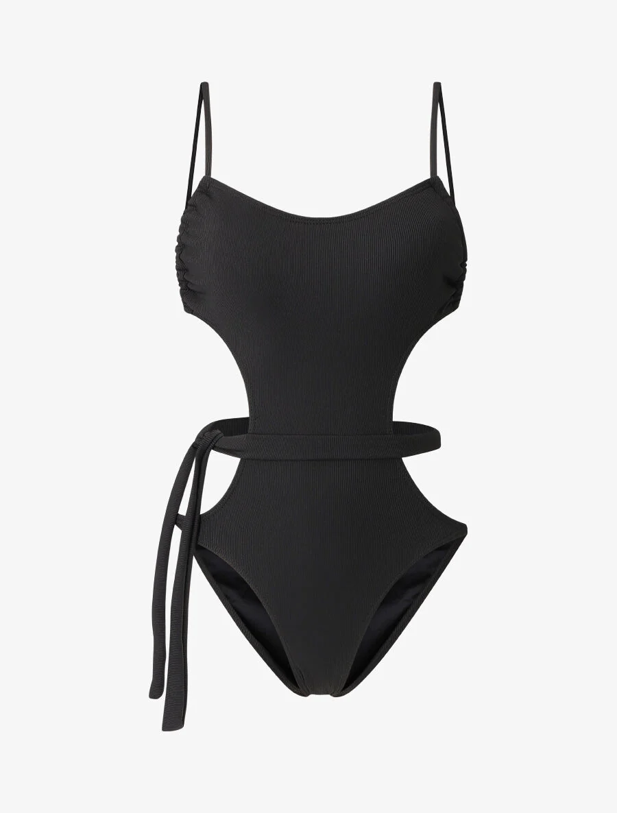 Maillot de bain échancré à lien décoratif - Noir