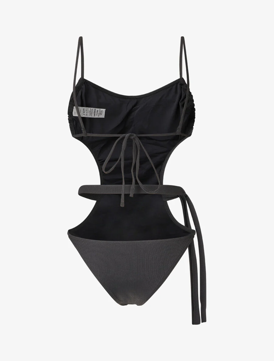 Maillot de bain échancré à lien décoratif - Noir - Image 2