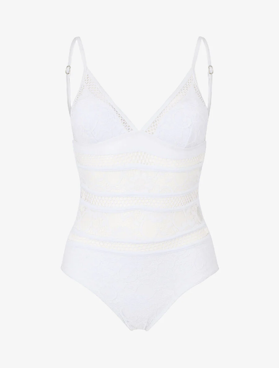 Maillot de bain en dentelle ajourée - Blanc - Image 2
