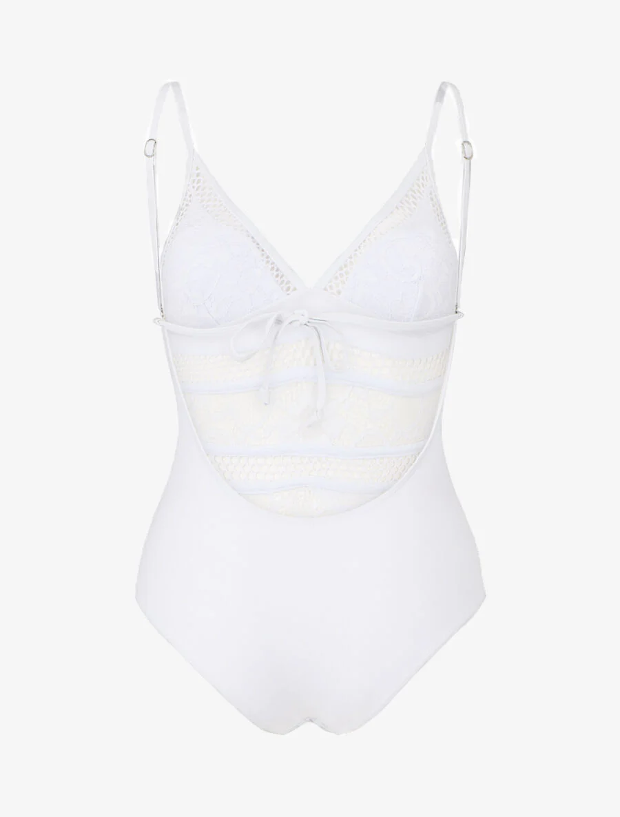 Maillot de bain en dentelle ajourée - Blanc - Image 3