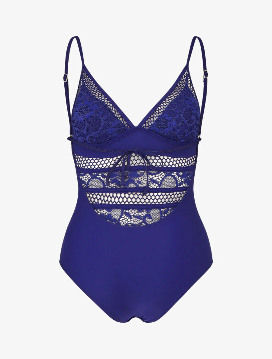 Maillot de bain en dentelle ajourée - Bleu - Image 2