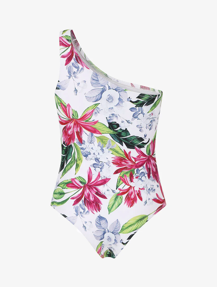 Maillot de bain fleuri one shoulder - Blanc - Image 3