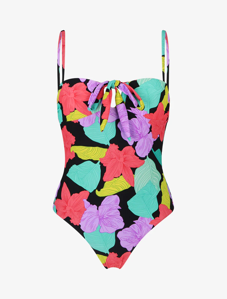 Maillot de bain imprimé grandes fleurs - Noir