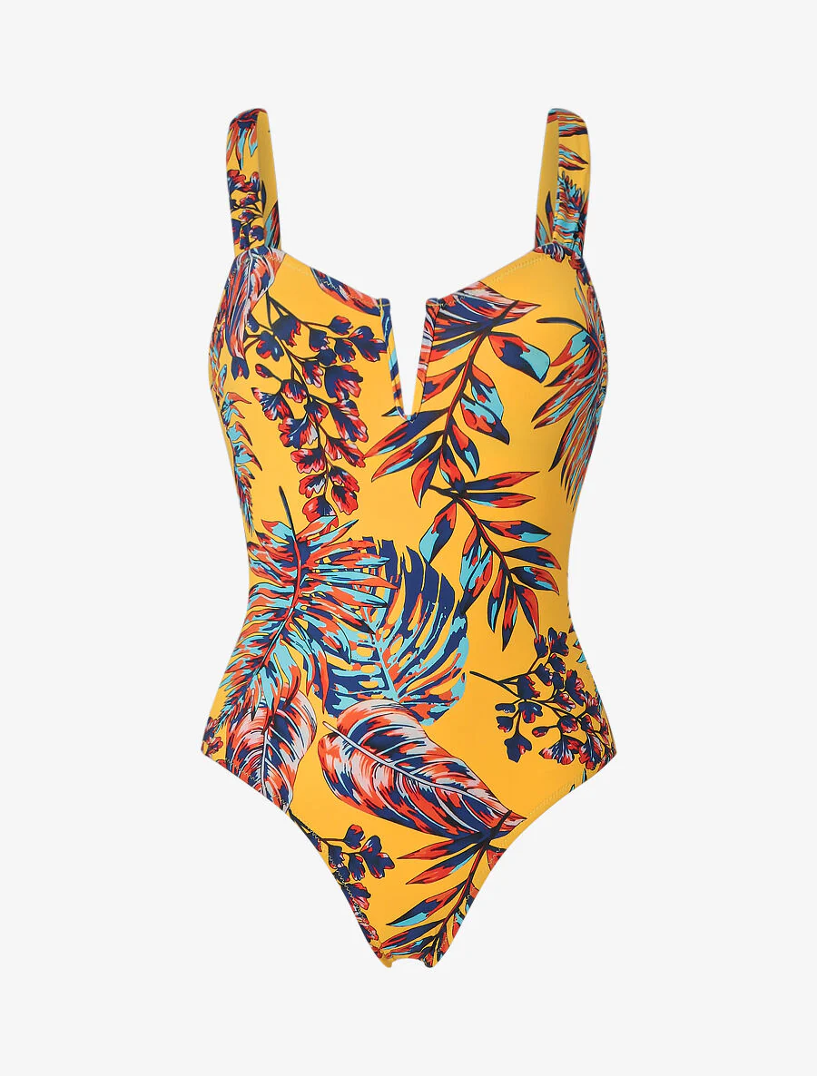 Maillot de bain imprimé plantes tropicales - Jaune