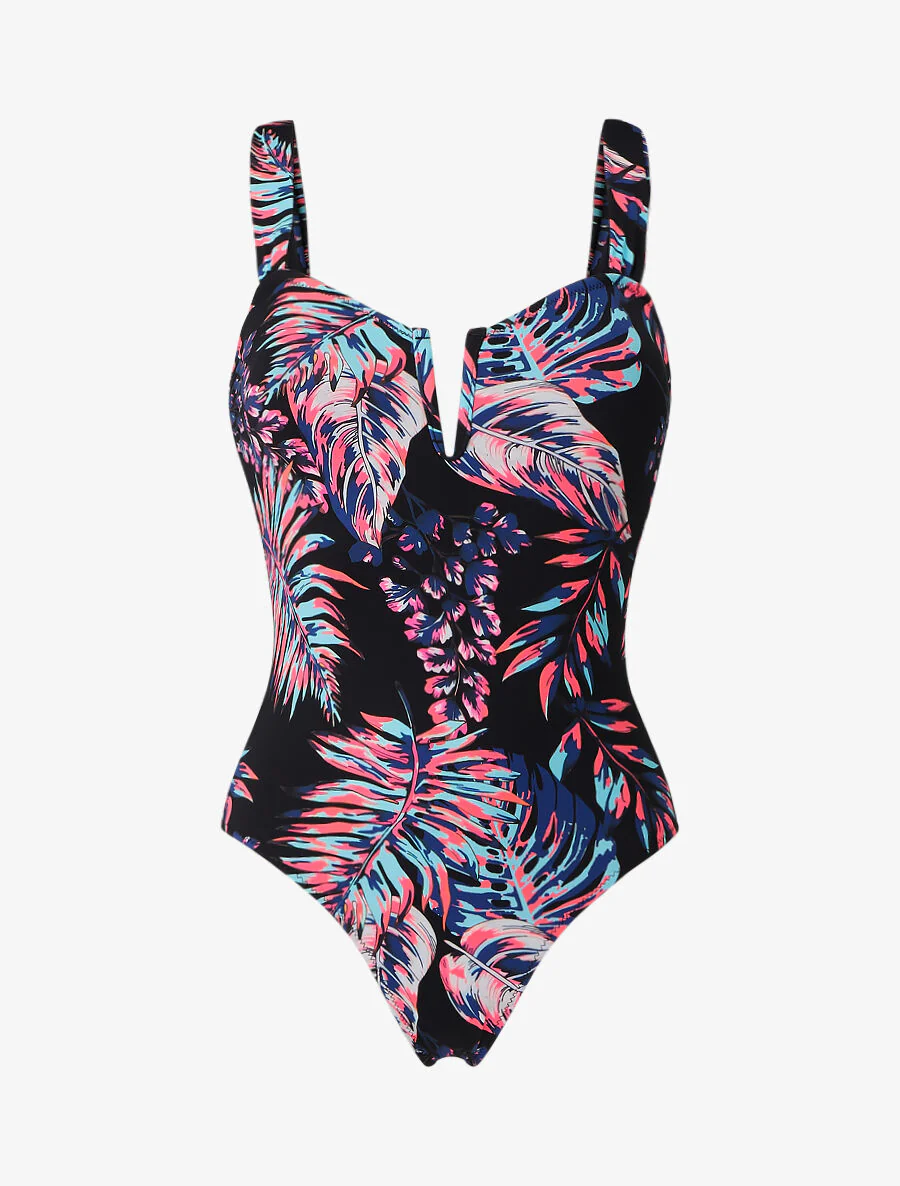 Maillot de bain imprimé plantes tropicales - Noir