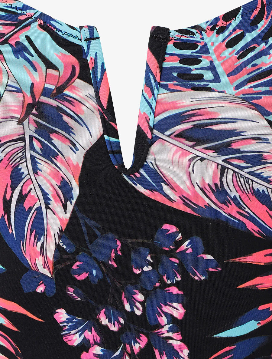 Maillot de bain imprimé plantes tropicales - Noir - Image 3