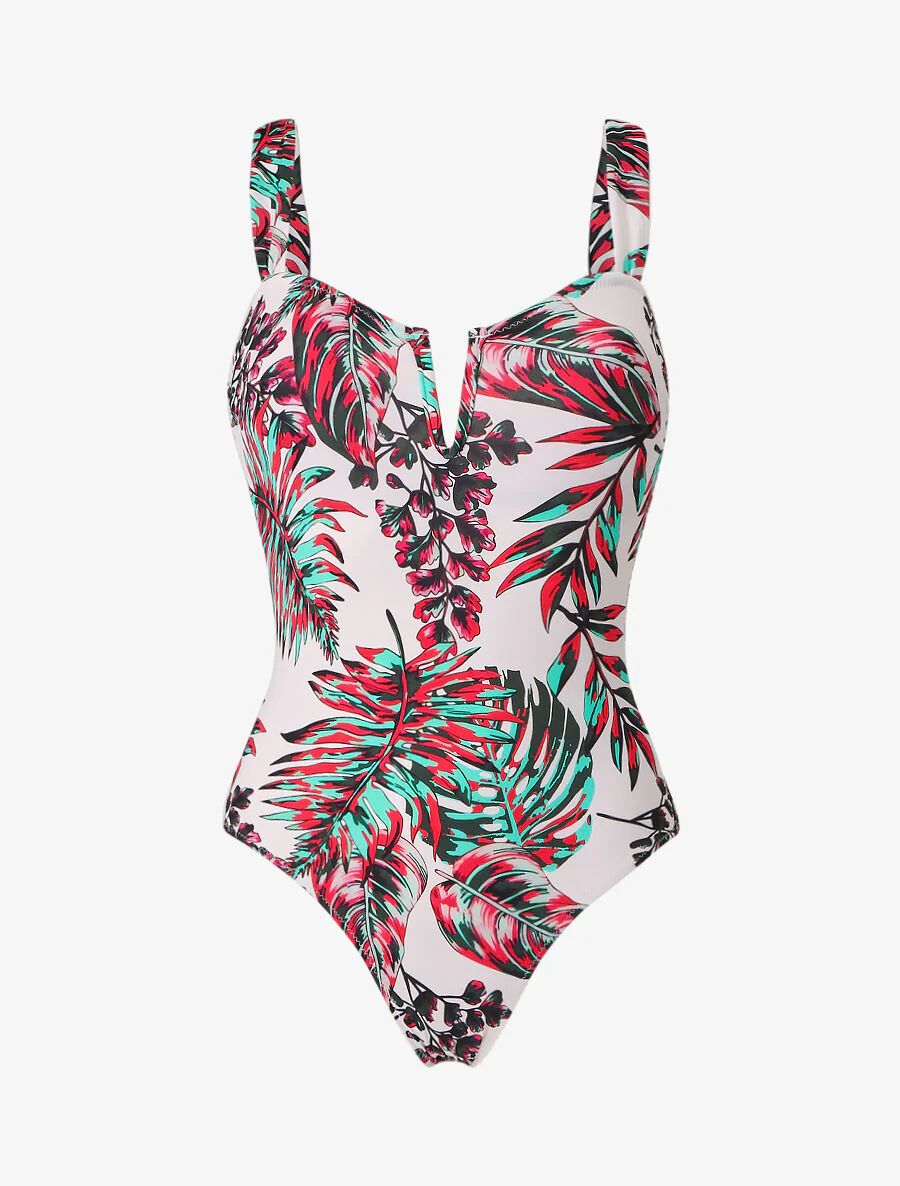 Maillot de bain imprimé plantes tropicales - Blanc