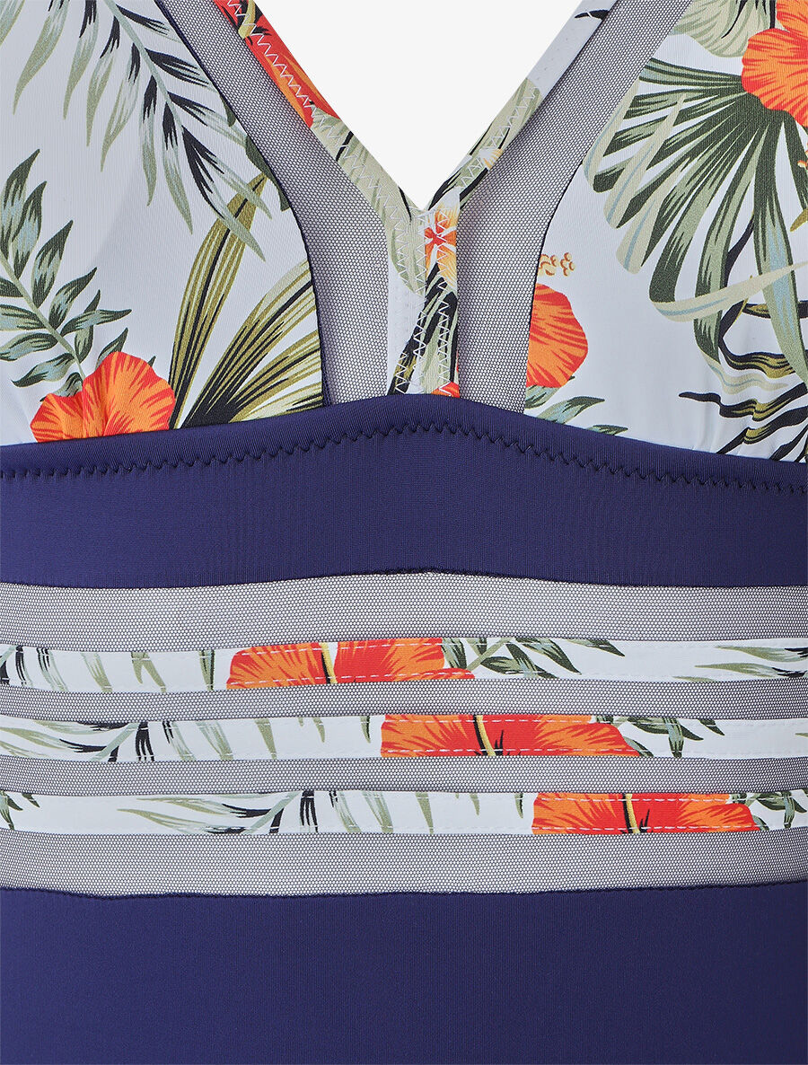 Maillot de bain tropical à liseré en tulle - Blanc - Image 3
