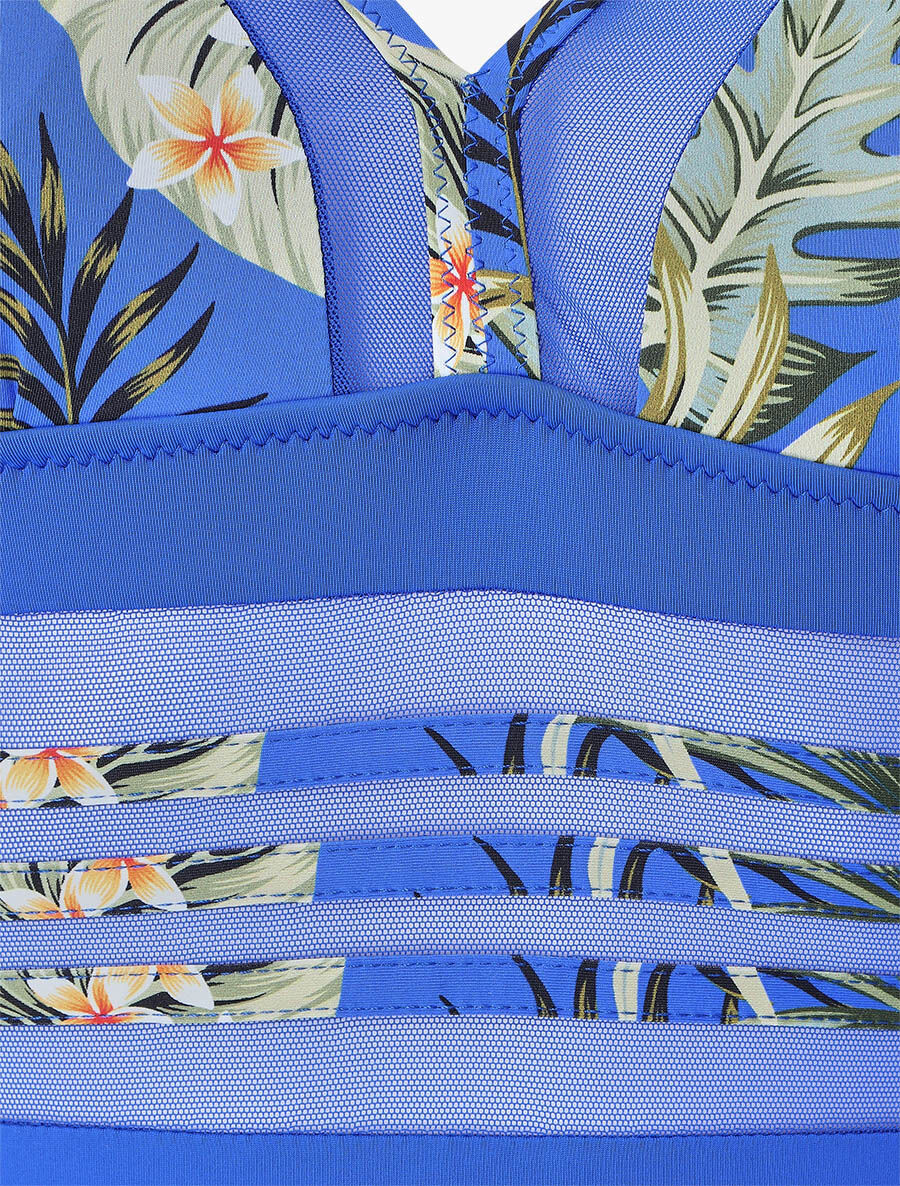 Maillot de bain tropical à liseré en tulle - Bleu - Image 3