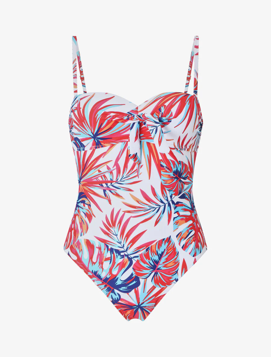Maillot de bain une pièce imprimé feuille tropicales - Blanc
